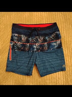 Xersion Men’s Blue Tropical Stripe Swim Trunks